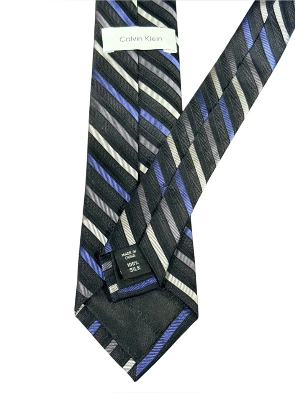 Classic Men’s Diagonal Stripe Tie in Black, Blue & Gray